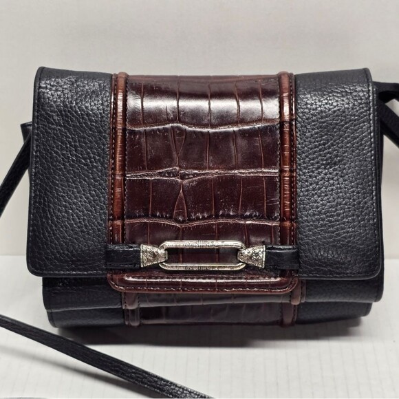 Vintage Brighton Croc Embossed Leather Crossbody Multi Pocket Bag Organizer - Picture 1 of 10